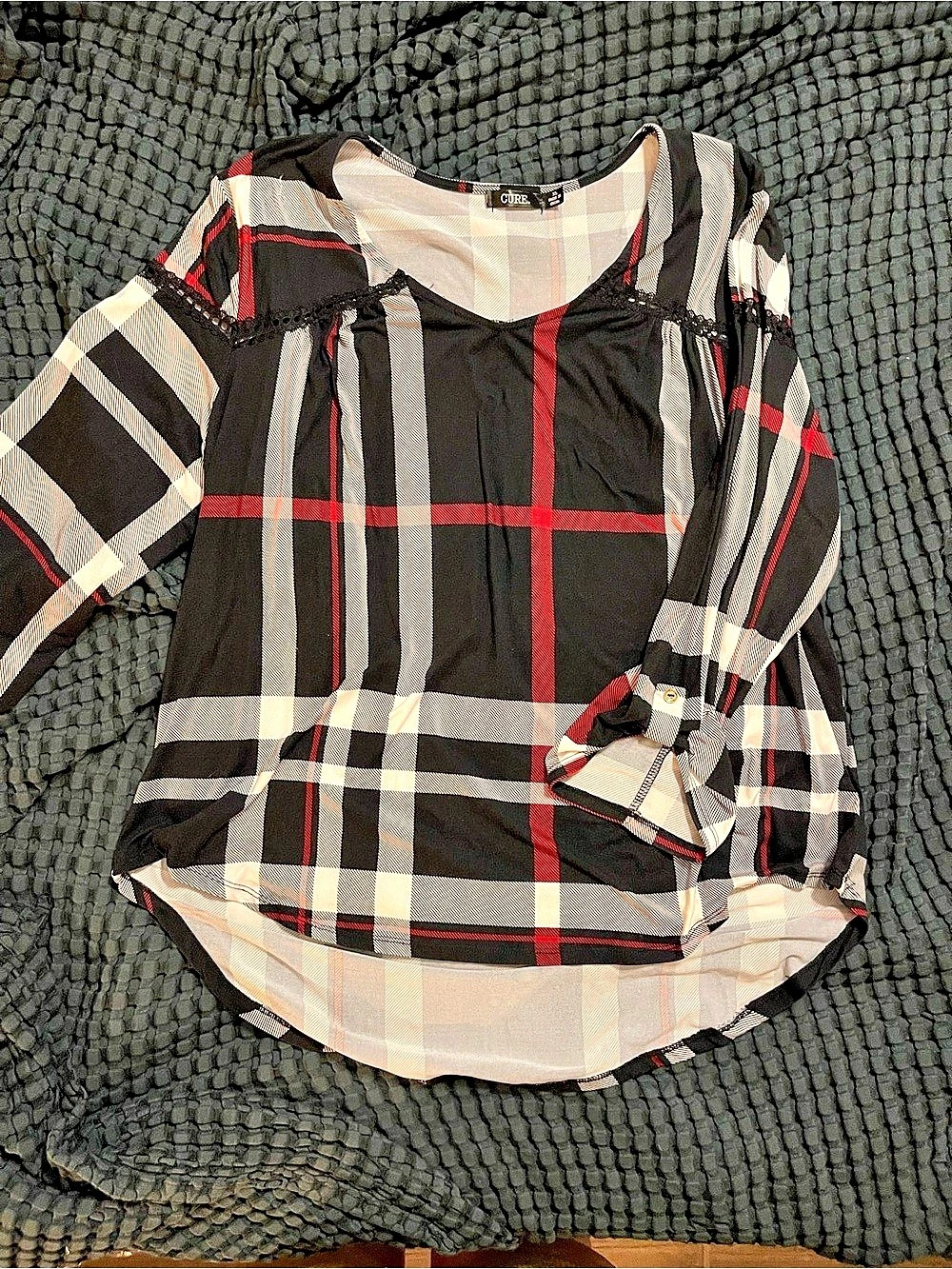 CURE. Plaid Blouse in Black & White Size XL
